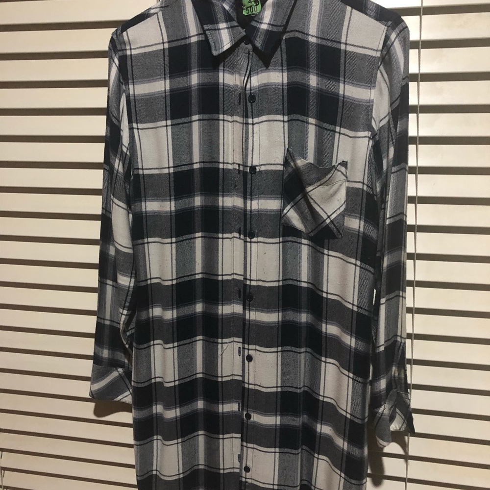 Rails Blue Plaid Flannel Button Down Shirt Dress Long Size S